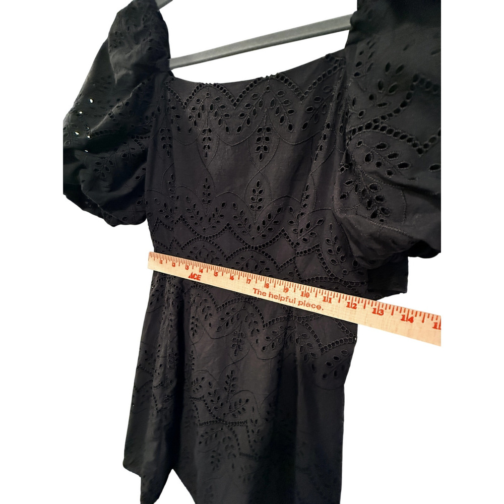 Sezane 2 Eyelet Mini Allya Dress $250 Puff Sleeves Cotton Scoop Neck Black 34 - Picture 12 of 16